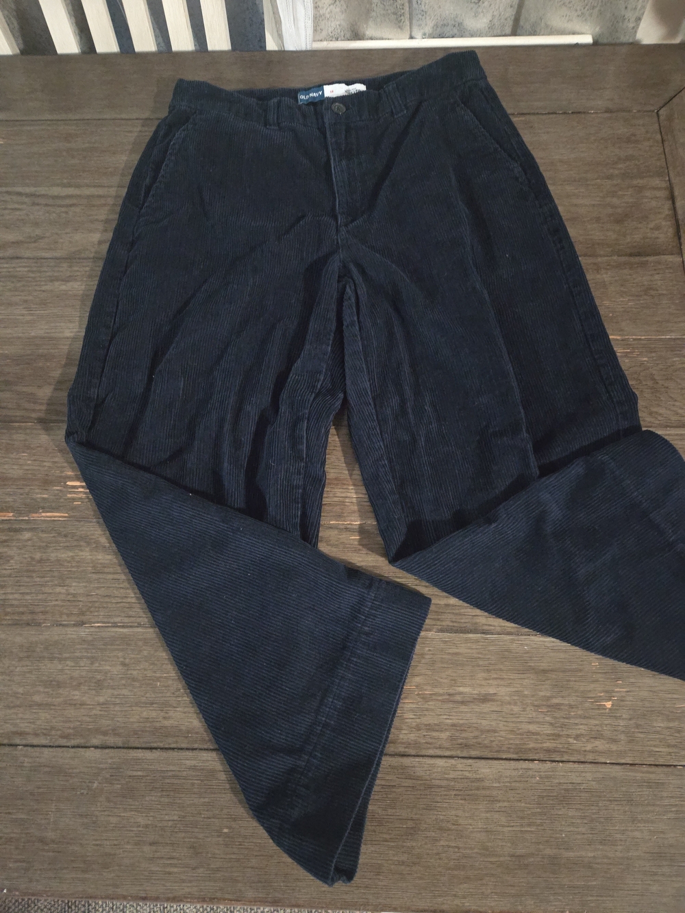 Old Navy Navy Blue Corduroy Pants Size 12 High Rise Wide Leg Cropped Inseam 26"